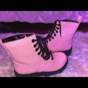 pink and black chunky boots